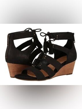UGG Yasmin Snake Wedge Leather Sandals Black Size 8.5